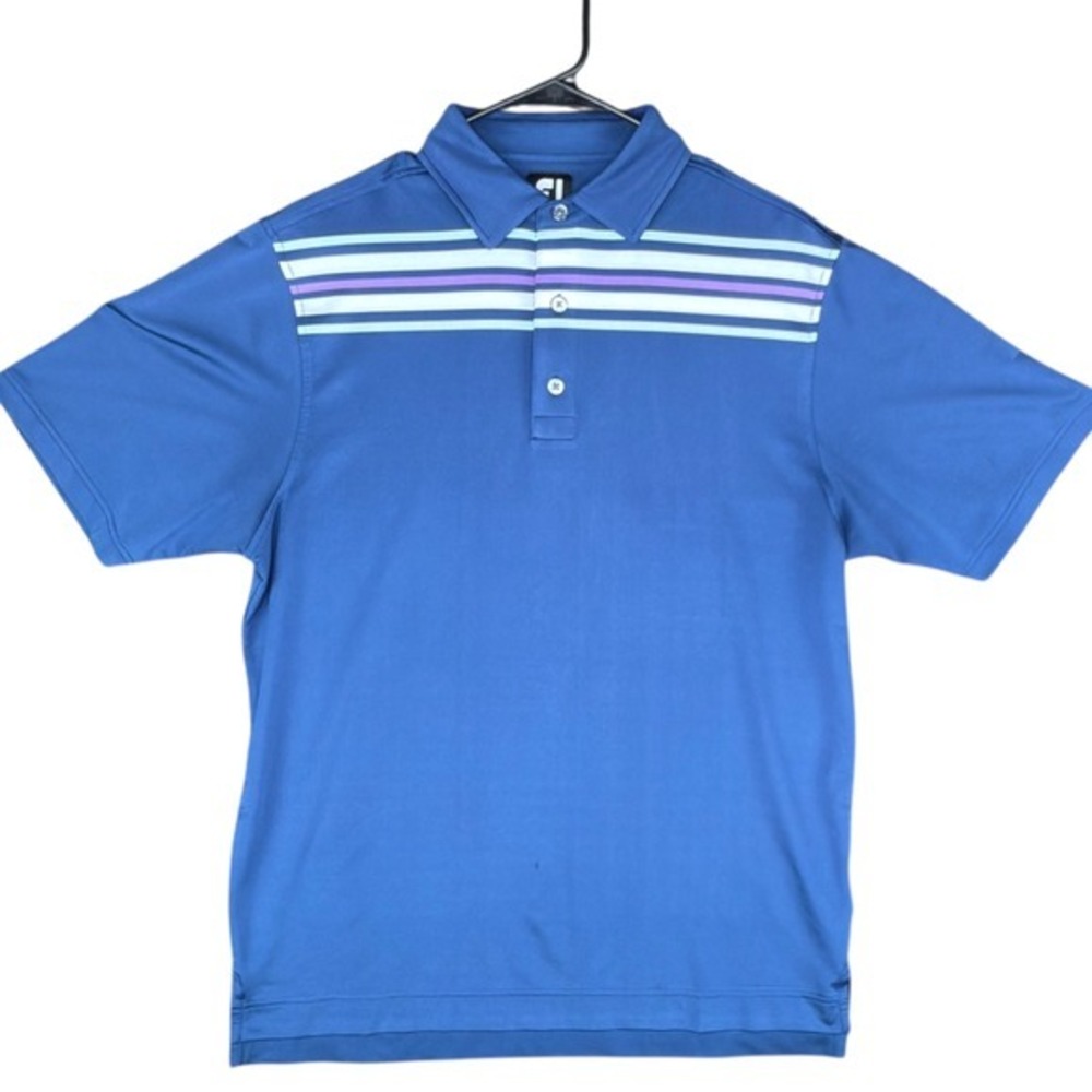 FootJoy Mens Golf Polo Shirt M Blue Striped Short Sleeve Athletic Casual‎
